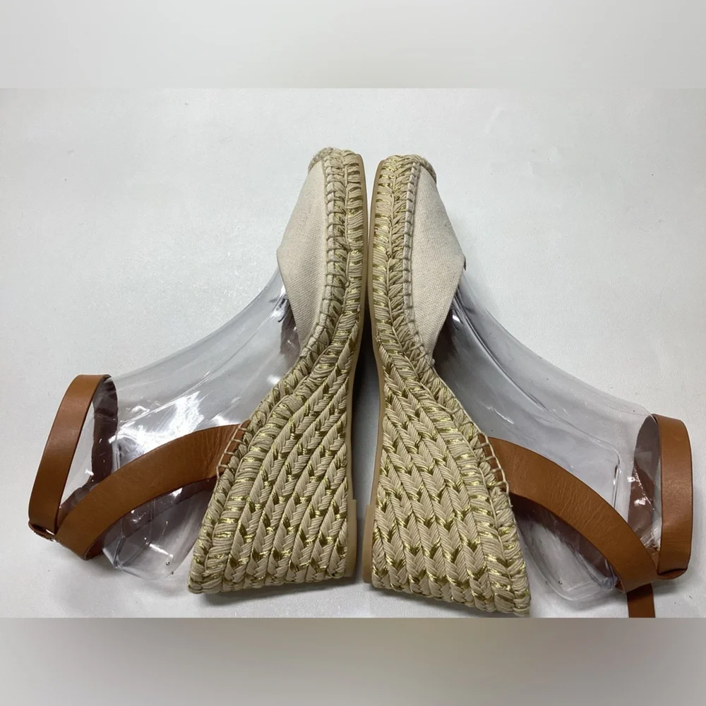 Tory Burch Espardille Beige Wedge Sandal Women's Size 10